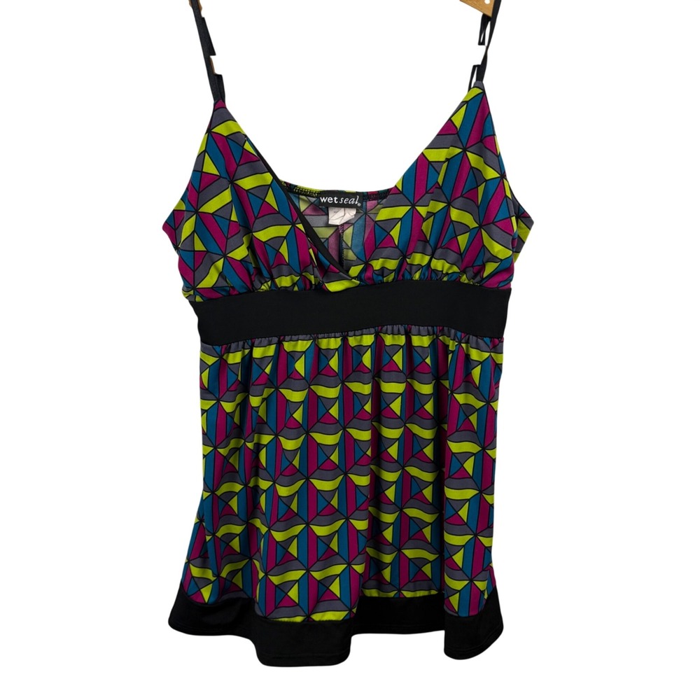 VTG Wet Seal Geometric Empire Waist Babydoll Cami Top Made in USA Y2K Large